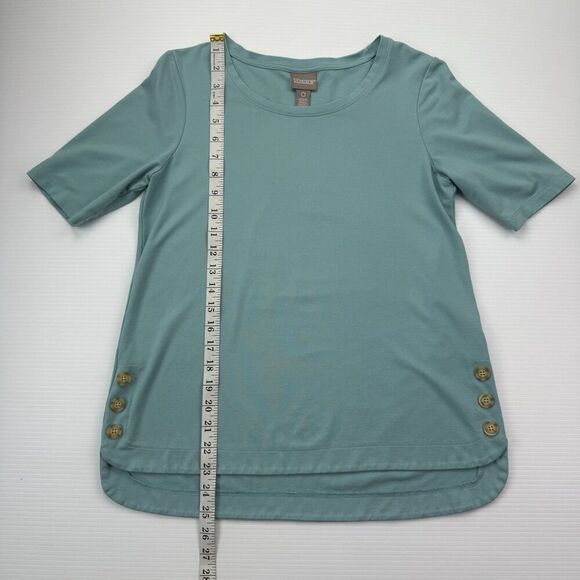 Chico's Blue Short Sleeve Shirt Top Size 0 Small Buttons - Picture 6 of 8